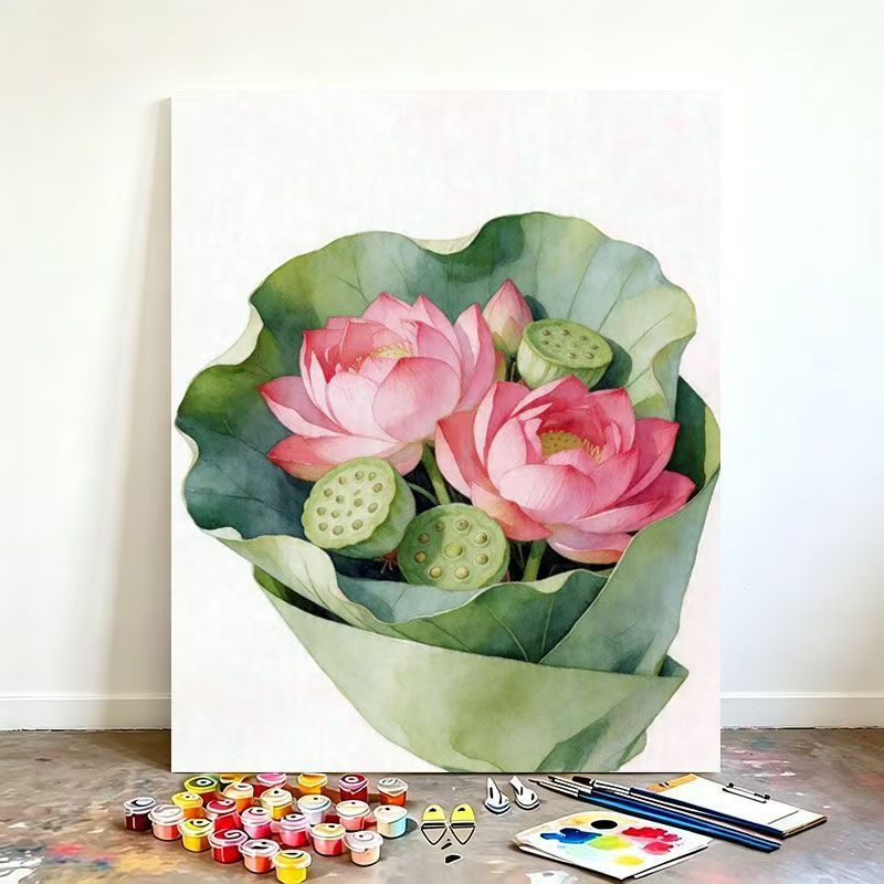 Watercolor Lotus Flower Canvas Art Kit