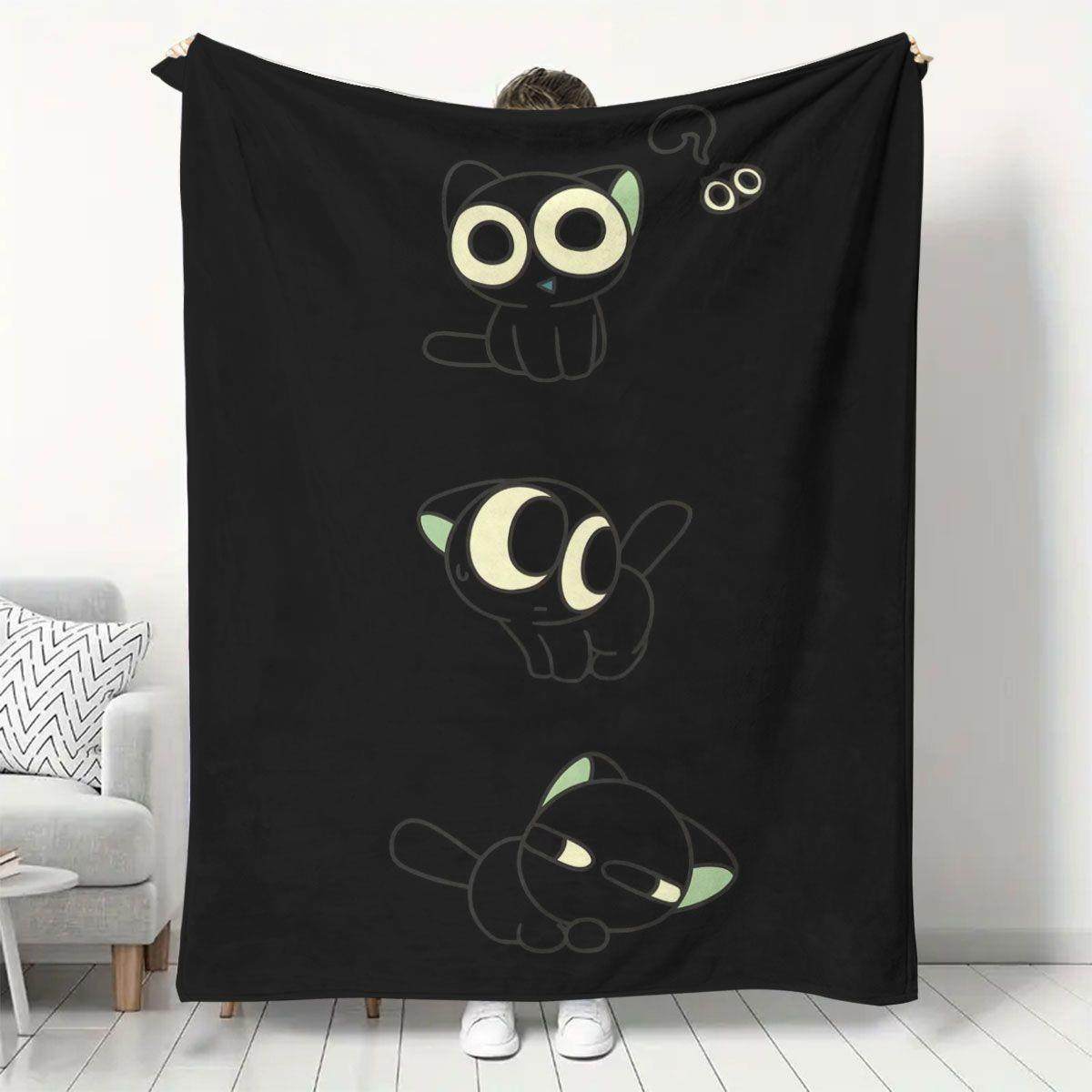 Cozy Cartoon Cat-Themed Fleece Throw Blanket