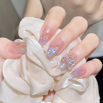 Acrylic Nail Set with Glitter and 3D Butterfly Decorations Acalora