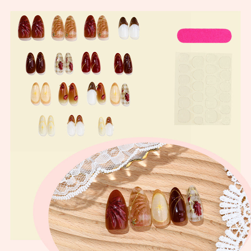 Premium Decorative Press-On Nail Set with Artistic Floral Accents Acalora