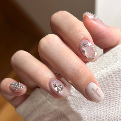 Decorative Press-On Nail Art Set with Star and Cross Designs Acalora