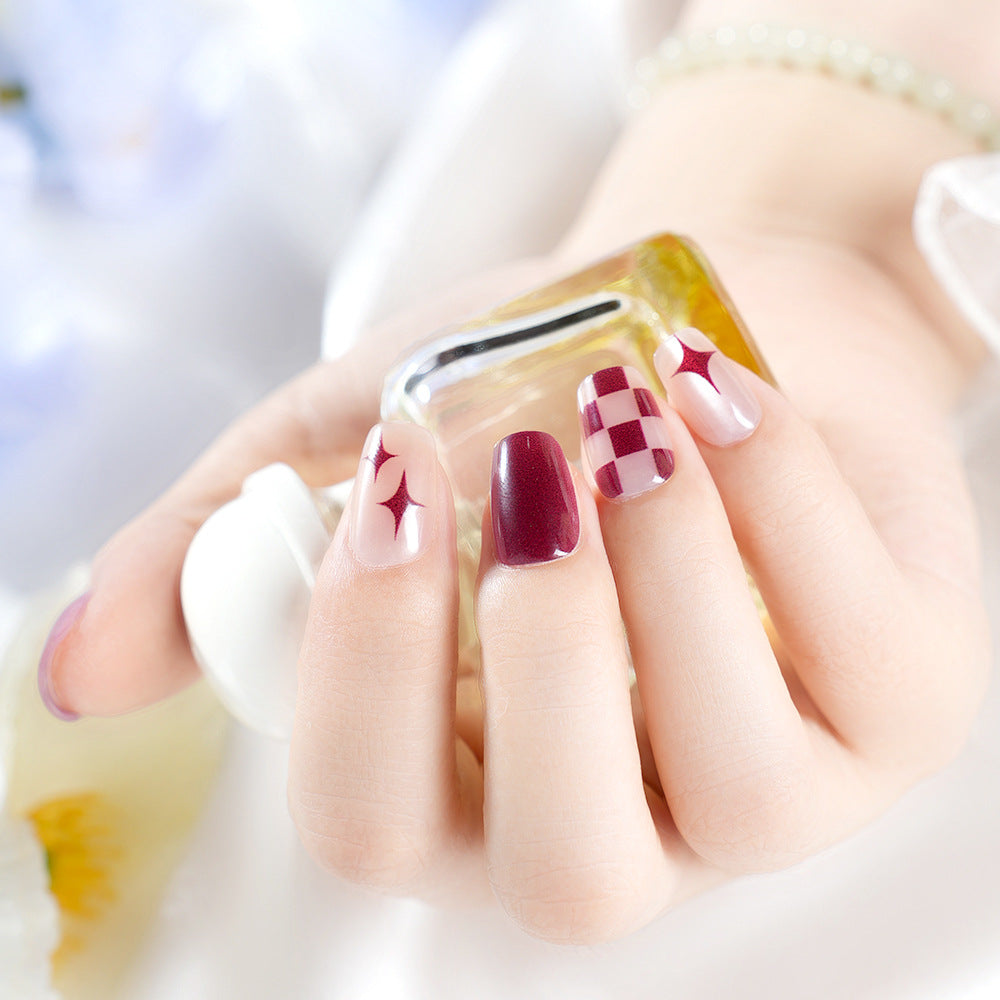 Artistic Press-On Nail Set with Unique Geometric Designs Acalora