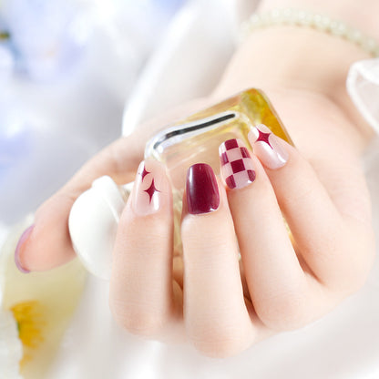 Artistic Press-On Nail Set with Unique Geometric Designs Acalora