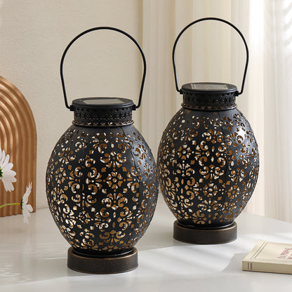 Moroccan-Style Cutwork Metal Candle Lantern with Hanging Handle Acalora