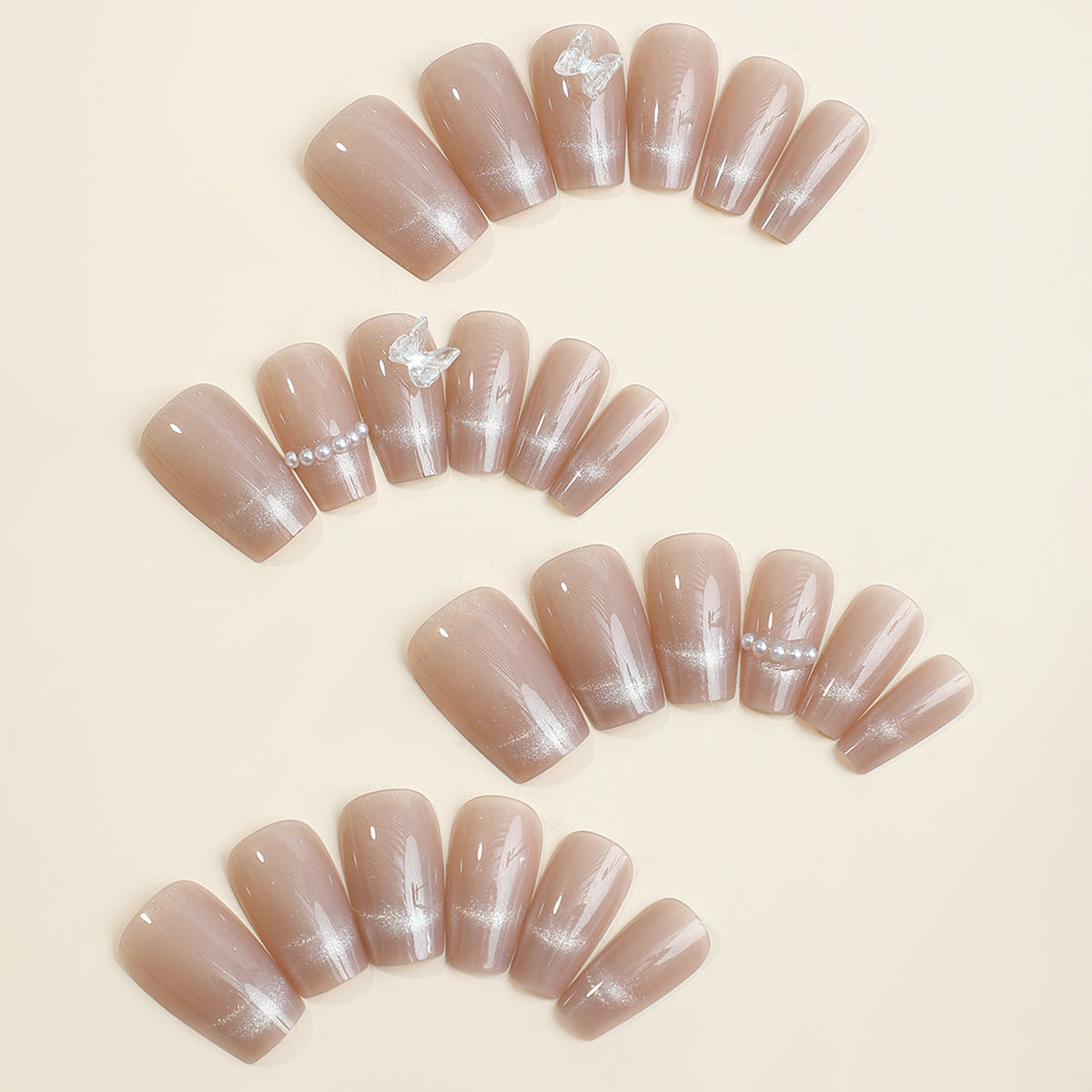 Elegant Press-On Nail Set with Decorative Crystal Accents Acalora
