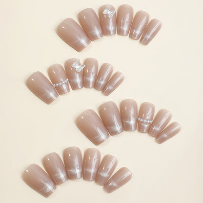 Elegant Press-On Nail Set with Decorative Crystal Accents Acalora