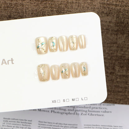 Artistic Press-On Nail Art Set with Botanical Accents Acalora
