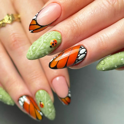 Artistic Press-On Nail Set with Butterfly and Floral Designs Acalora
