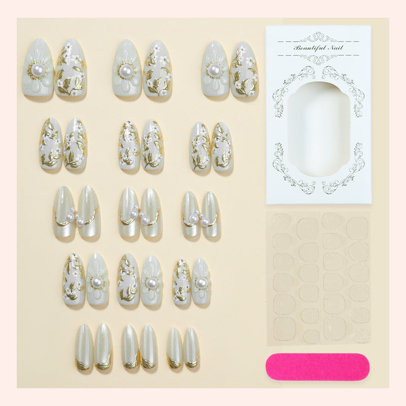 Premium Decorative Press-On Nail Set with Elegantly Embellished Designs Acalora