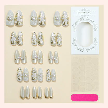 Premium Decorative Press-On Nail Set with Elegantly Embellished Designs Acalora