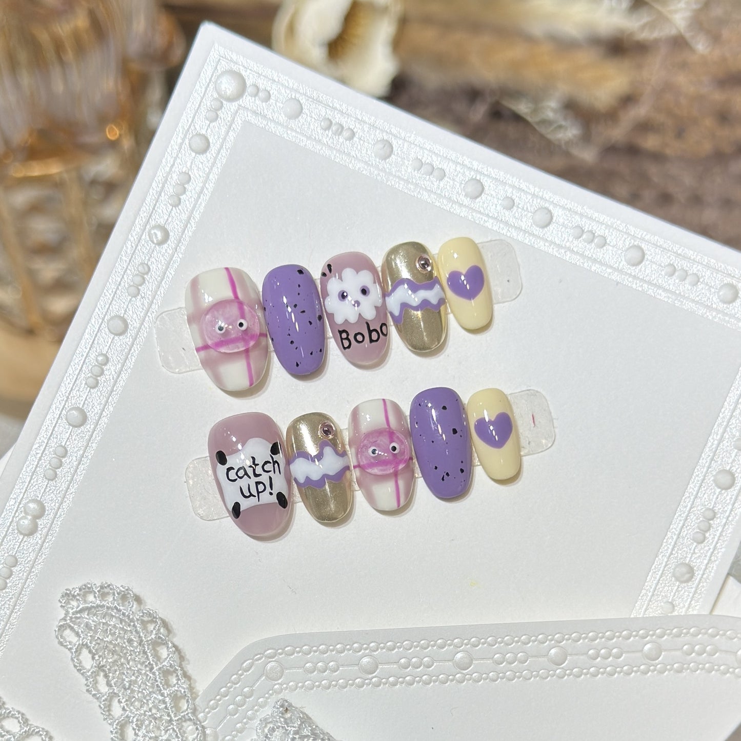 Playful Cartoon-Themed Press-On Nail Art Set Acalora