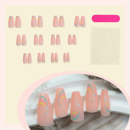 Artistic Press-On Nail Set with Colorful Wave Patterns Acalora