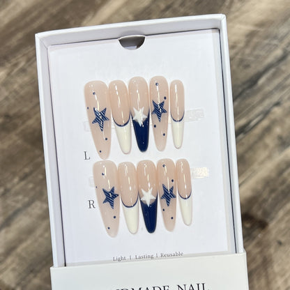 Artistic Stiletto Press-On Nail Set with Celestial Design Acalora