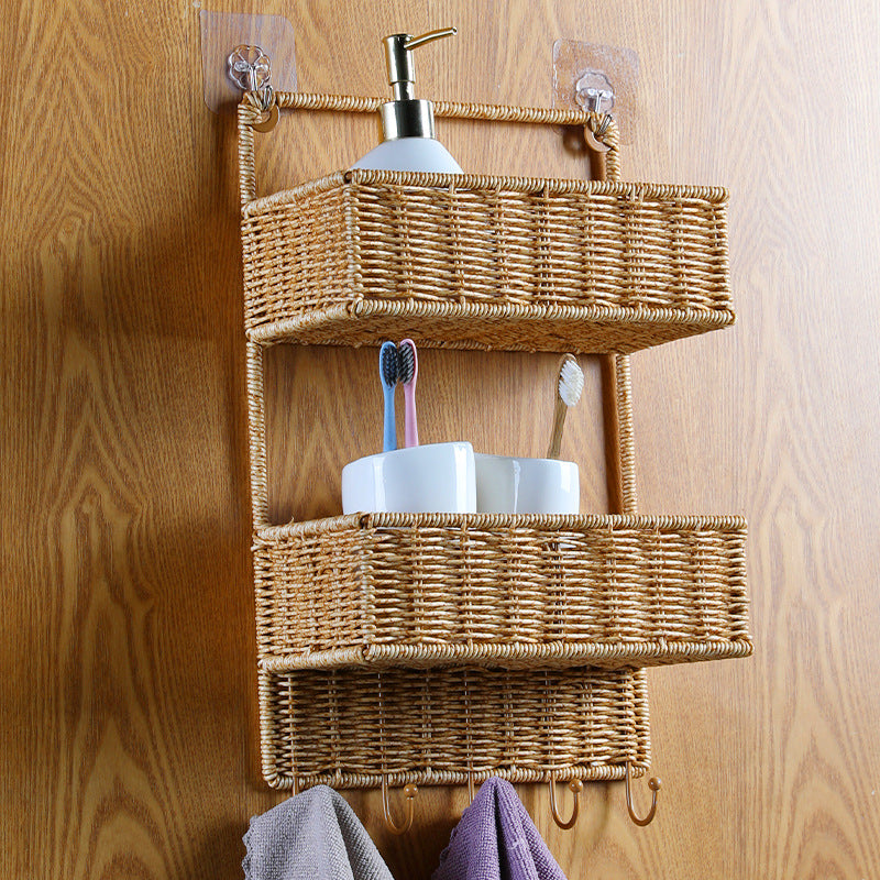 Unisex Wall-mounted Storage Basket with Double Shelf Bowlift