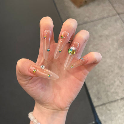 Glamorous Stiletto Press-On Nail Set with Colorful Gem Accents Acalora