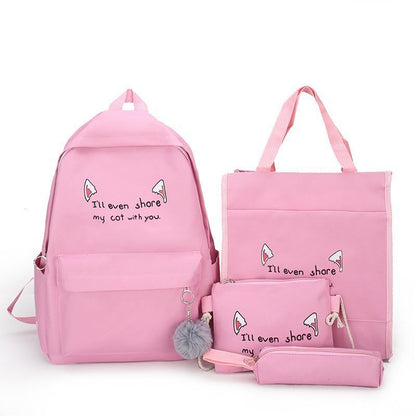 Fun-Themed Cat Print Backpack Set Acalora