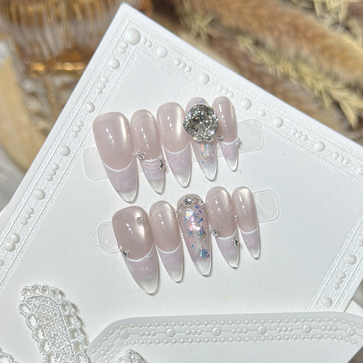Glamorous Stiletto Press-On Nail Set with Crystal Embellishments Acalora