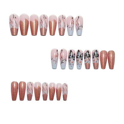 Acrylic nails with elegant butterfly design and glitter effects Acalora