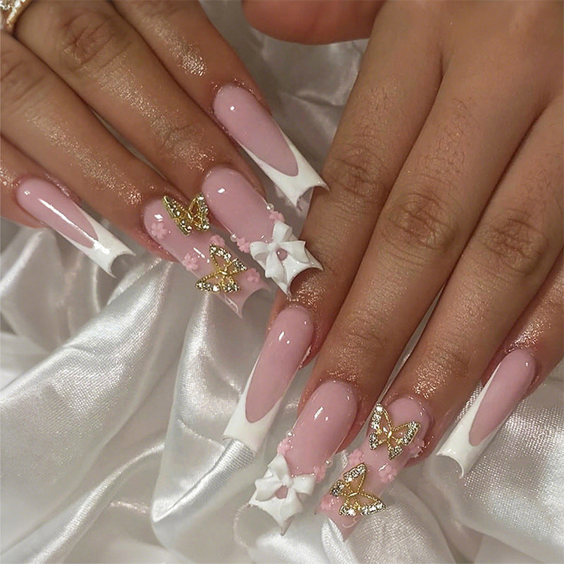 Decorative Press-On Nail Set with Floral and Butterfly Accents Acalora
