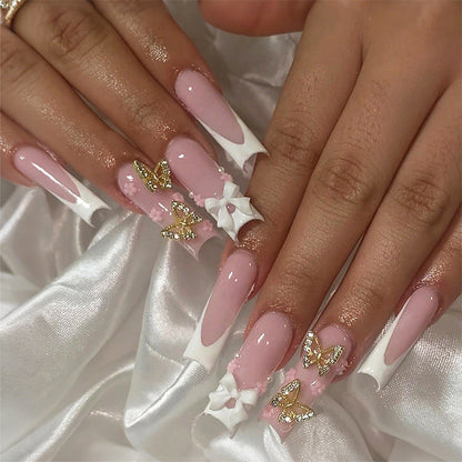 Decorative Press-On Nail Set with Floral and Butterfly Accents Acalora