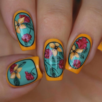 Handmade art nails in floral design Acalora