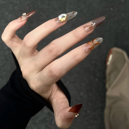 Artificial nails with elegant 3D details and sparkling accents Acalora