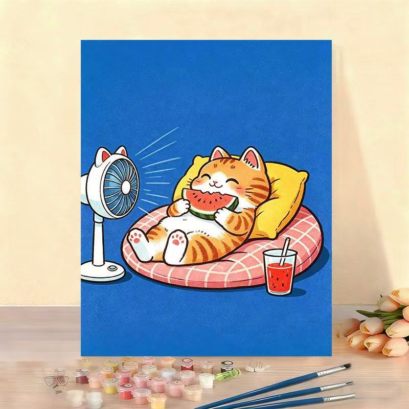 Whimsical Cat Illustration Canvas Artwork