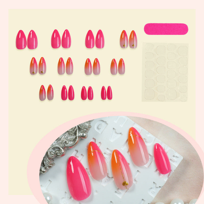 Press-On Nail Set with Vibrant Gradient Design and Golden Accents Acalora