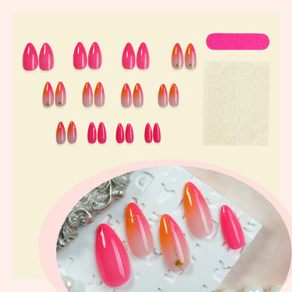 Press-On Nail Set with Vibrant Gradient Design and Golden Accents Acalora