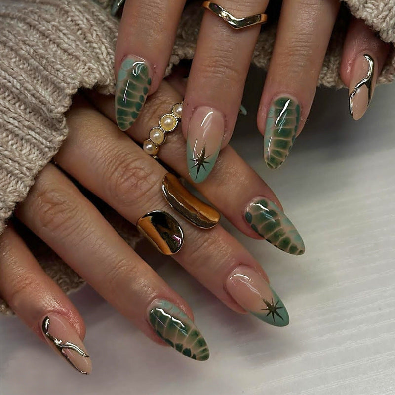 Artistic Press-On Nail Set with Unique Abstract Patterns Acalora