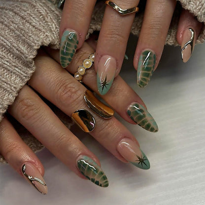Artistic Press-On Nail Set with Unique Abstract Patterns Acalora