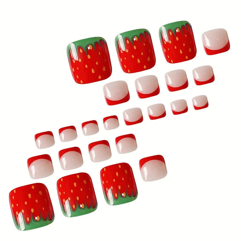 Decorative Strawberry Design Press-On Toenails Acalora