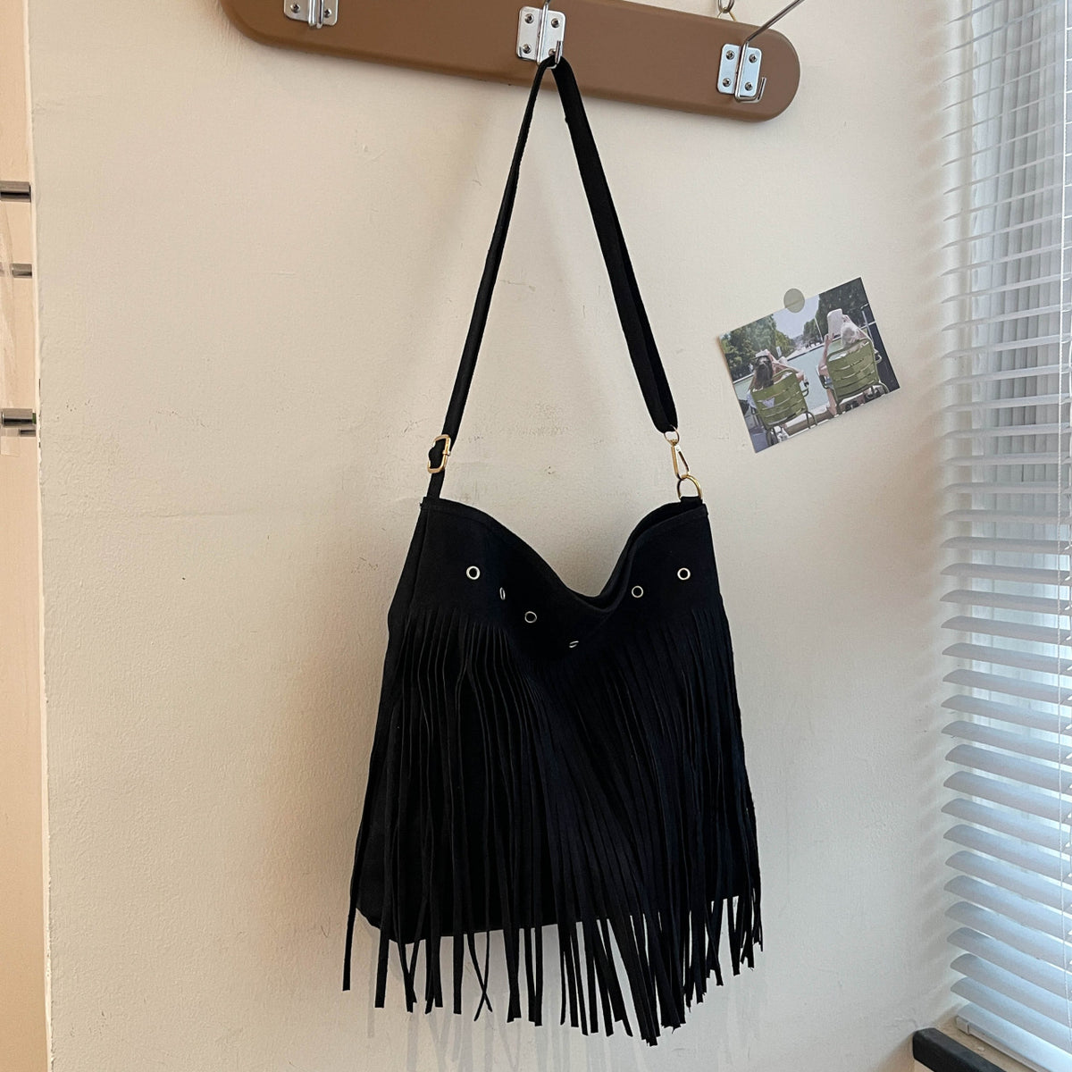 Suede Fringe Shoulder Bag Acalora