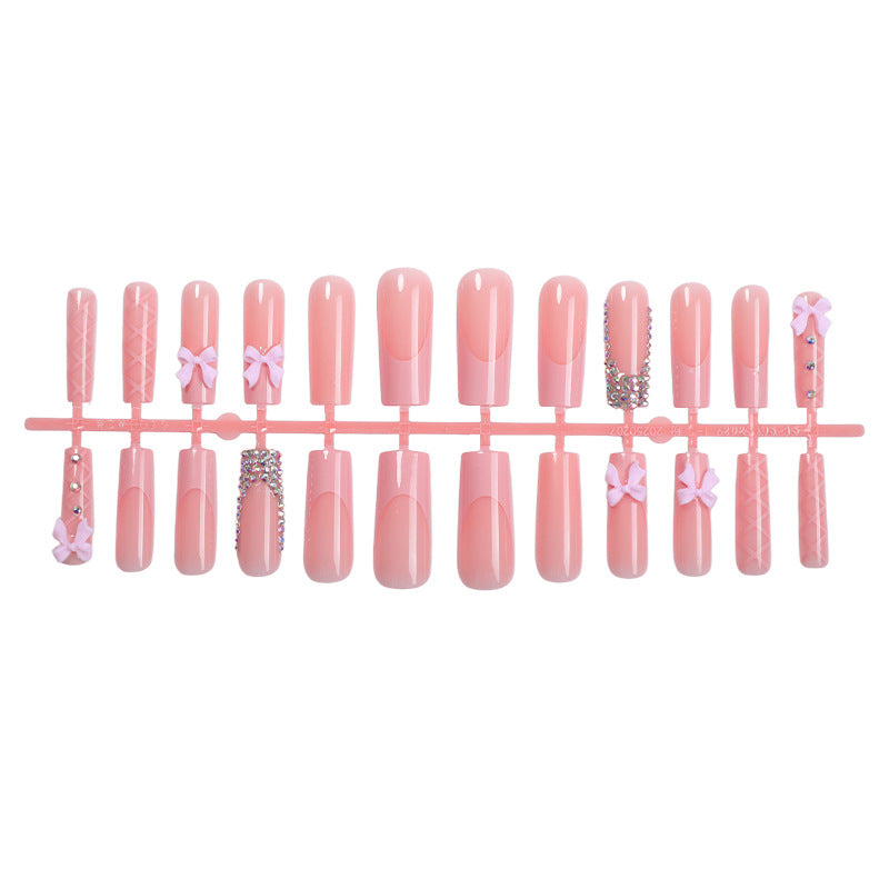 Decorative Nail Art Press-On Set with Bow and Gem Accents Acalora