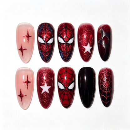 Themed Press-On Nail Set with Spider-Man Design Acalora