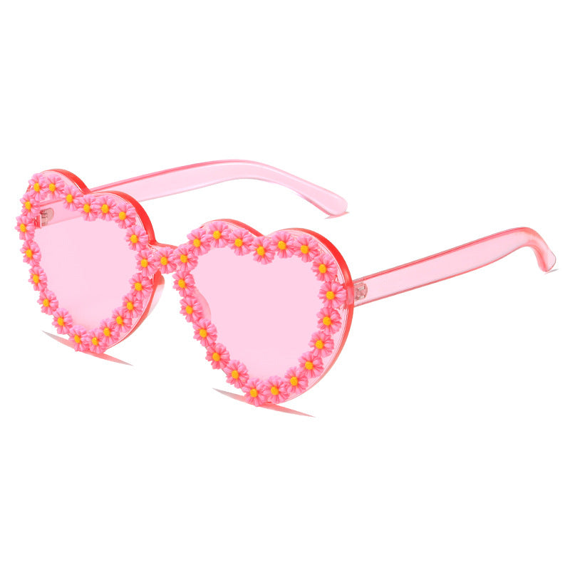 Ladies Love-Shaped Sunglasses with Floral Embellishments Bowlift