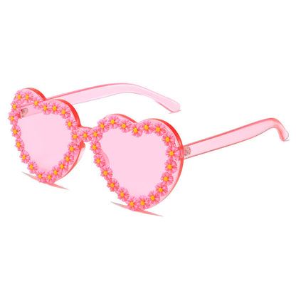 Ladies Love-Shaped Sunglasses with Floral Embellishments Bowlift