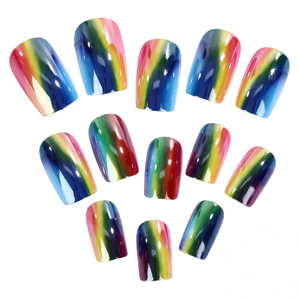 Colorful artificial nails in rainbow design Acalora