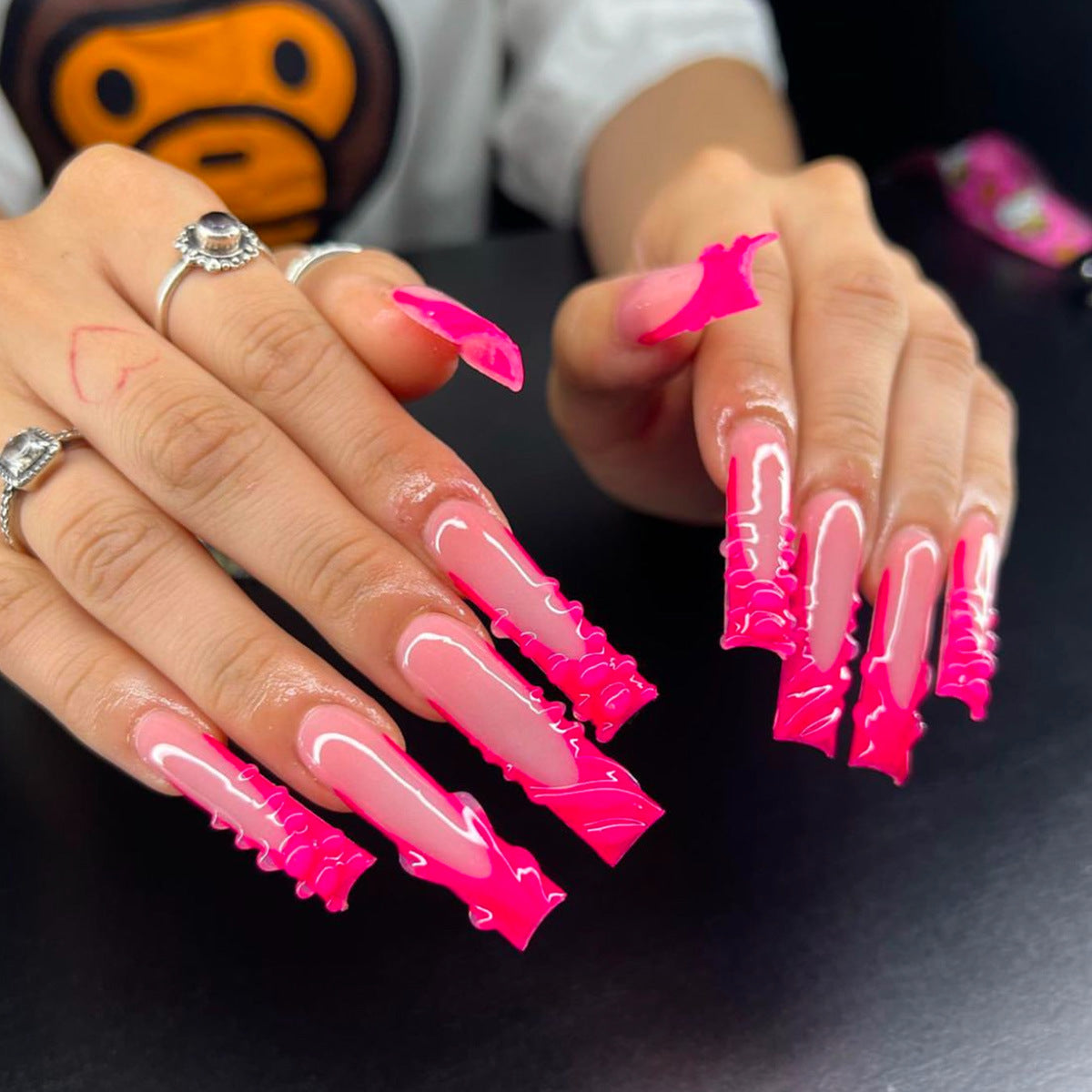 Artistic Long Press-On Nail Set with Unique Design Acalora
