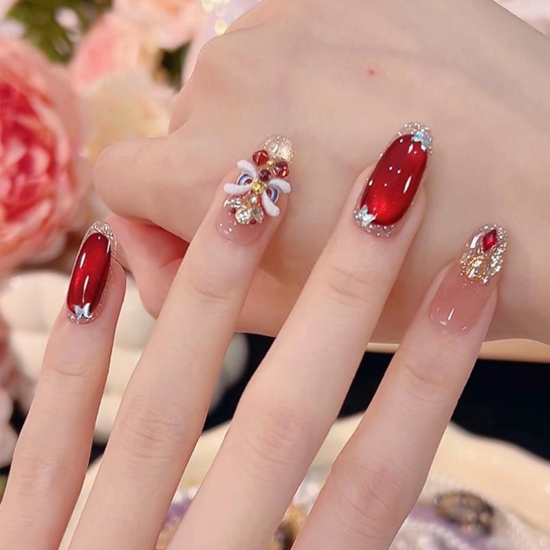 Glamorous artificial nail tips with 3D flower and crystal embellishments Acalora