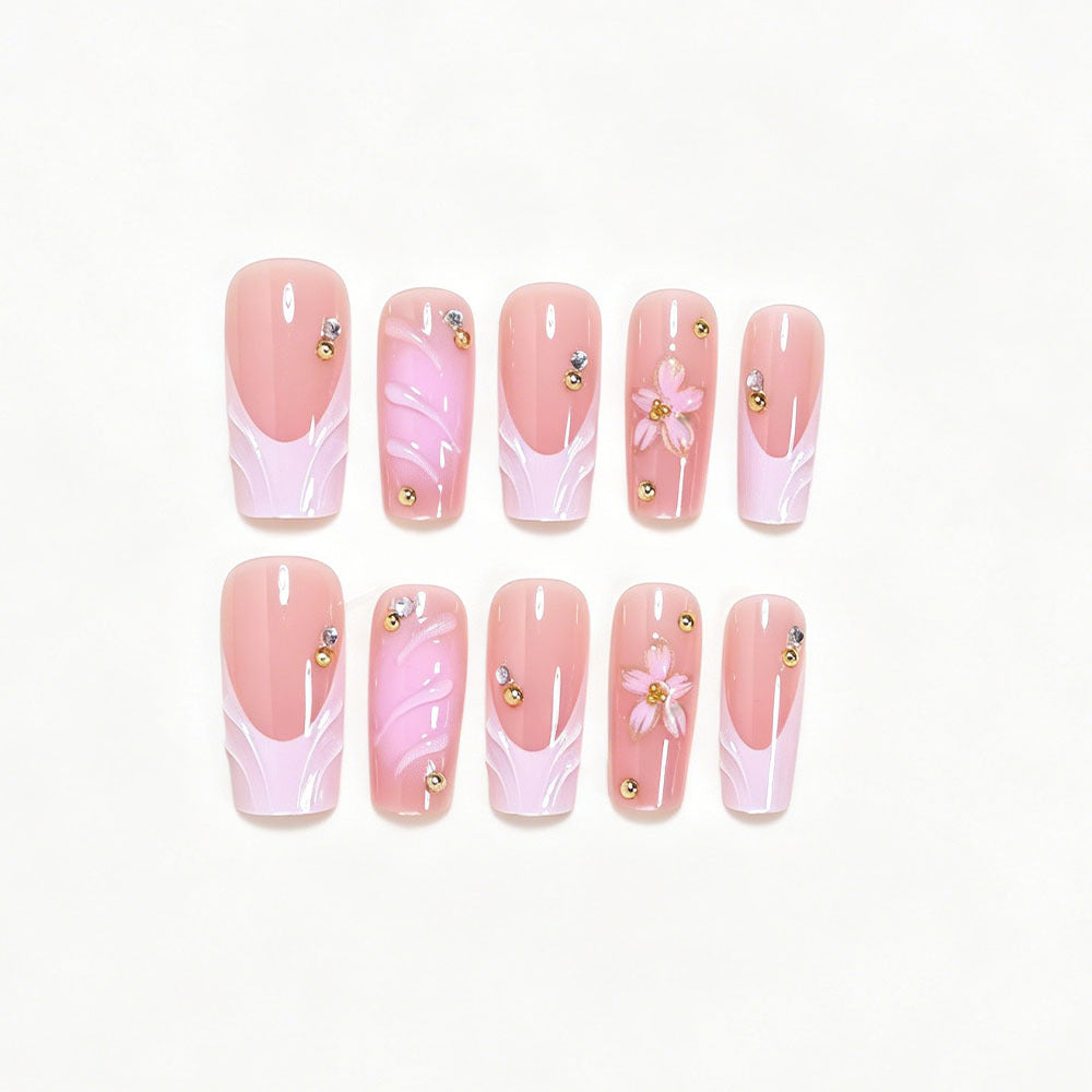 Elegant Floral Nail Art Press-On Set Acalora