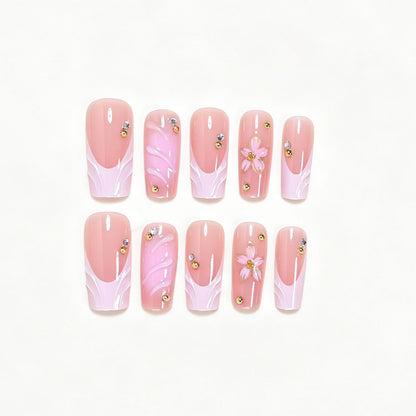 Elegant Floral Nail Art Press-On Set Acalora