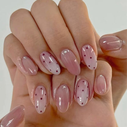 Artificial nails with elegant ombre effect and playful polka dot design Acalora