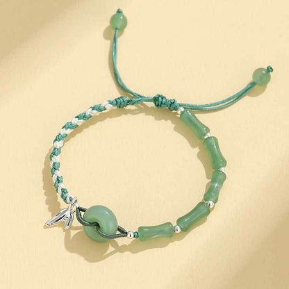 Adjustable Gemstone and Leaf Charm Bracelet Acalora
