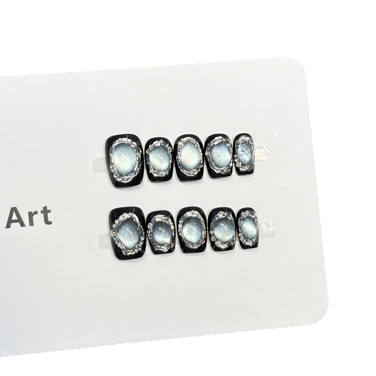Glamorous Press-On Nail Art Set with Silver Accents Acalora