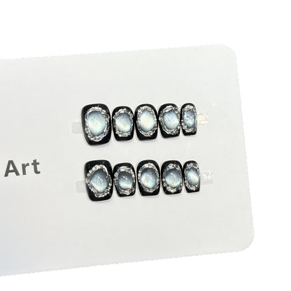 Glamorous Press-On Nail Art Set with Silver Accents Acalora