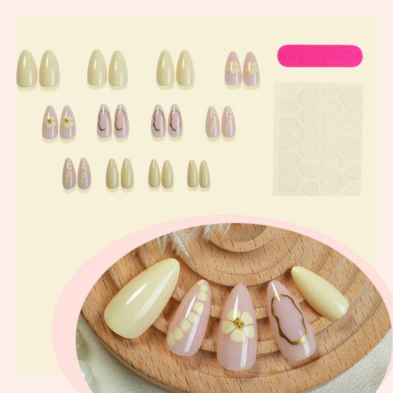 Decorative Press-On Nail Set with Floral and Glossy Design Acalora