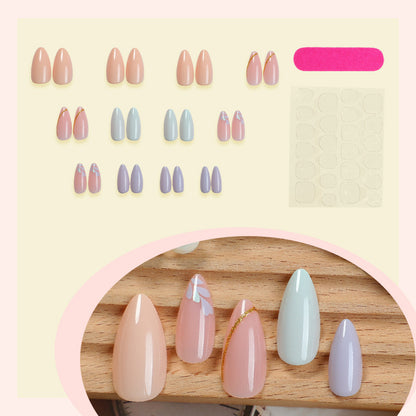 Artistic Press-On Nail Set with Gold Accent Designs Acalora