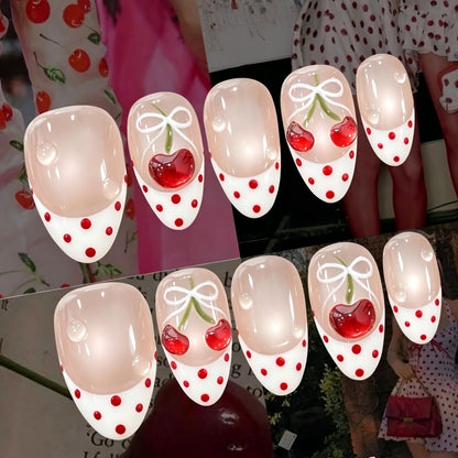 Charming Cherry-Themed Press-On Nail Set Acalora