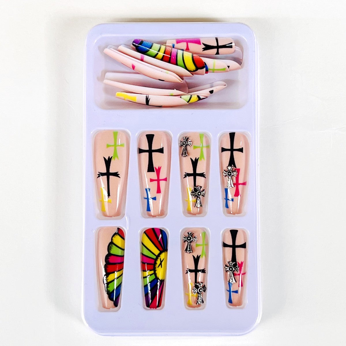 Artificial Nails Set with Creative Cross Pattern Acalora